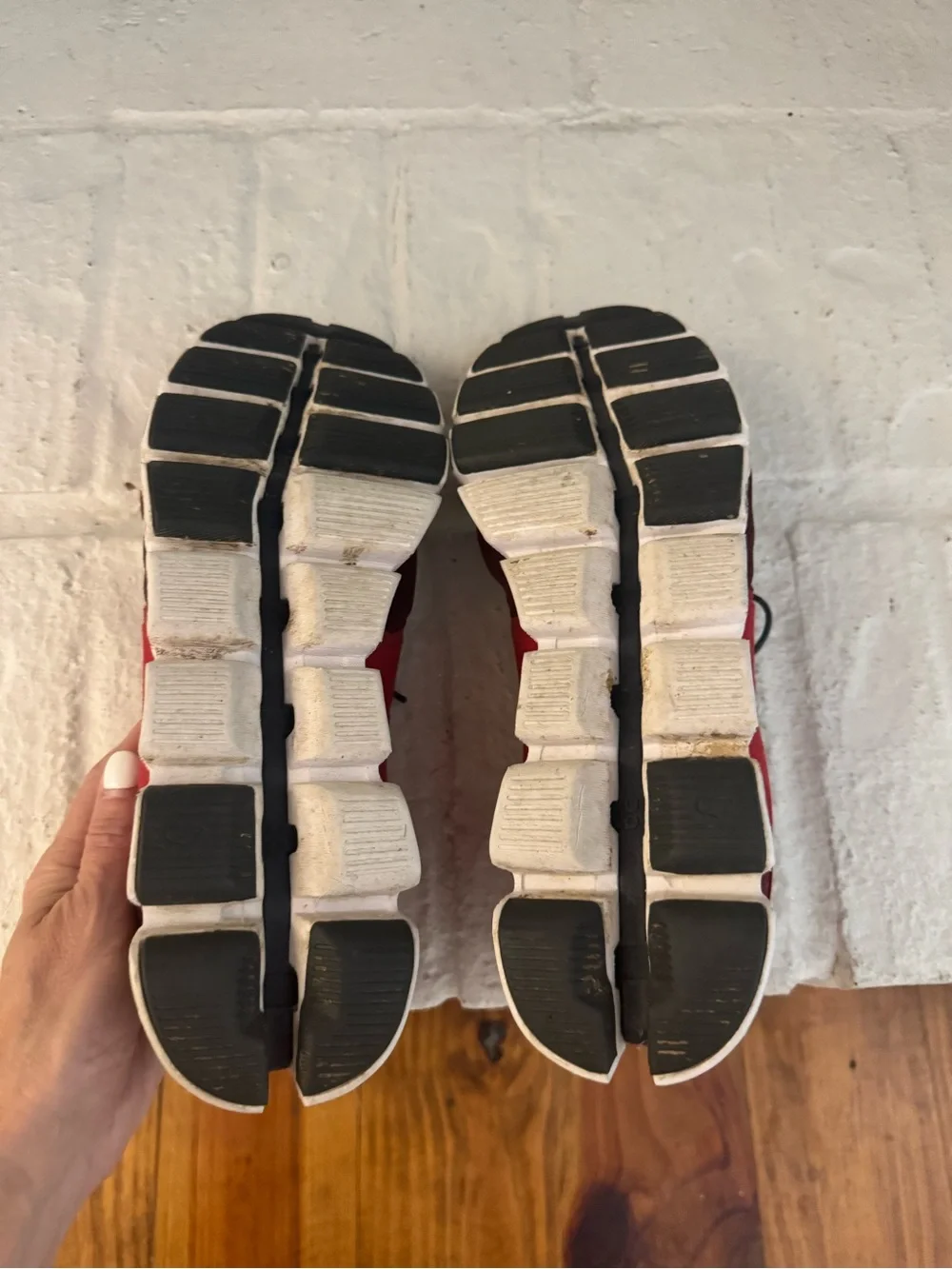 On Running Men's Red and Gray Athletic Sneakers